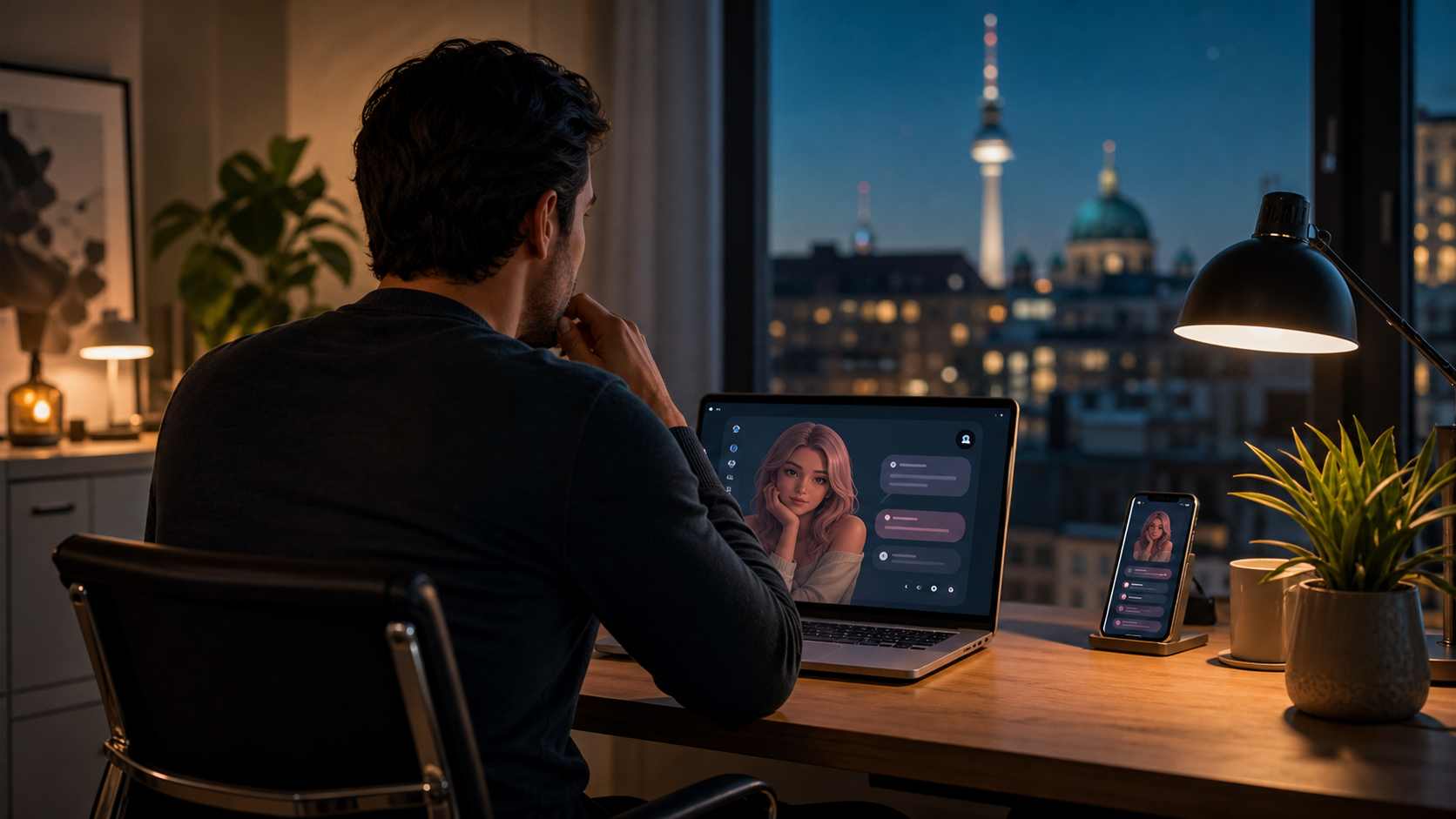 Deutschsprachiger KI-Companion-Chat auf einem Laptop
